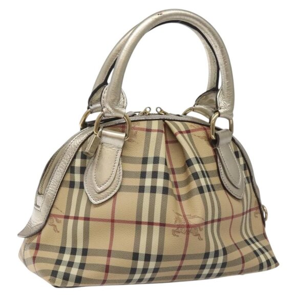 BURBERRY Nova Check Hand Bag PVC Leather Beige Silver gold - Picture 1 of 16